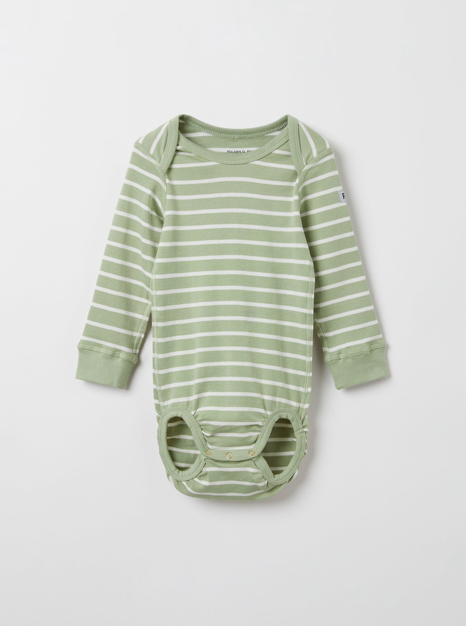 Striped Organic Cotton Green Babygrow from the Polarn O. Pyret babywear collection. Ethically produced baby clothing.