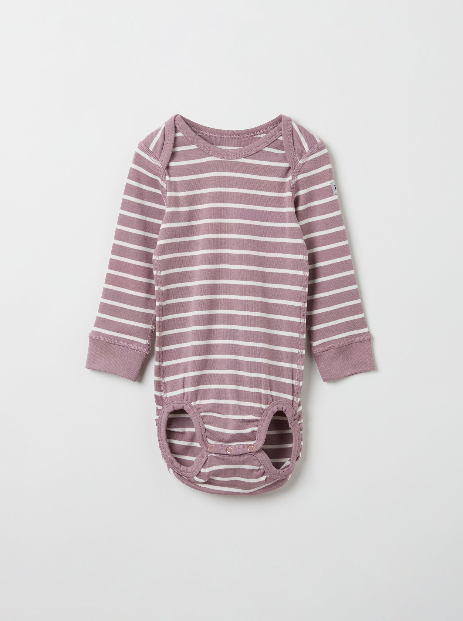 Striped Organic Cotton Purple Babygrow from the Polarn O. Pyret babywear collection. Clothes made using sustainably sourced materials.