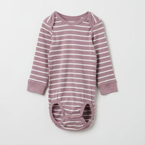 Striped Organic Cotton Purple Babygrow from the Polarn O. Pyret babywear collection. Clothes made using sustainably sourced materials.