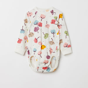 Organic Cotton White Floral Babygrow from the Polarn O. Pyret babywear collection. The best ethical baby clothes