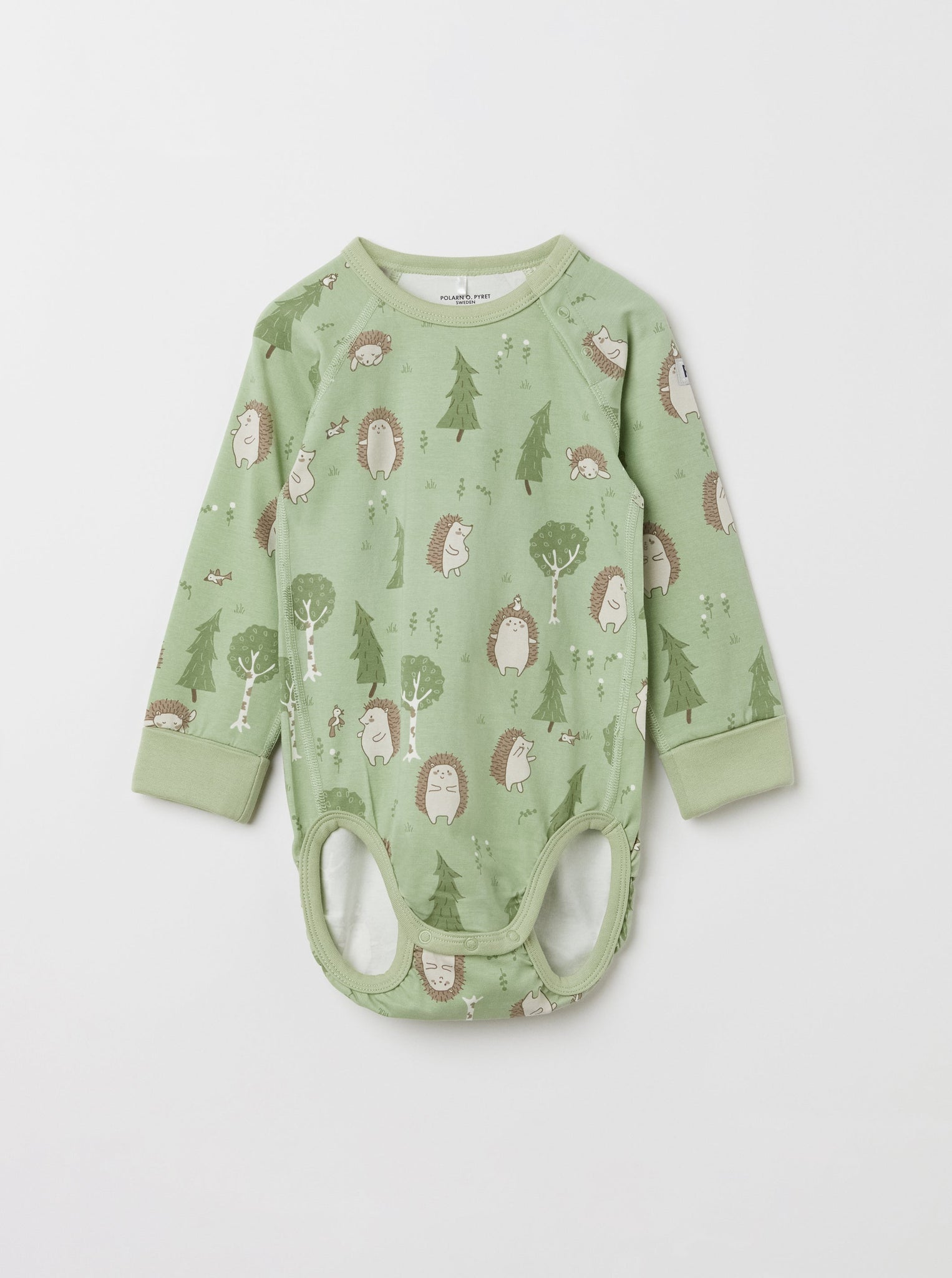 Hedgehog Organic Cotton Babygrow from the Polarn O. Pyret babywear collection. Nordic baby clothes made from sustainable sources.