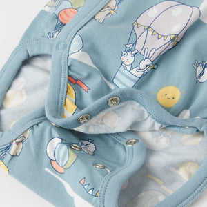 Balloon Print Blue Wraparound Babygrow from the Polarn O. Pyret babywear collection. Ethically produced baby clothes.