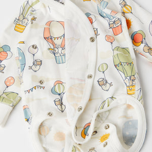 Balloon Print White Wraparound Babygrow from the Polarn O. Pyret babywear collection. The best ethical baby clothes