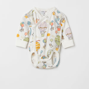 Balloon Print White Wraparound Babygrow from the Polarn O. Pyret babywear collection. The best ethical baby clothes