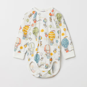 Balloon Organic Cotton White Babygrow from the Polarn O. Pyret babywear collection. Nordic baby clothes made from sustainable sources.