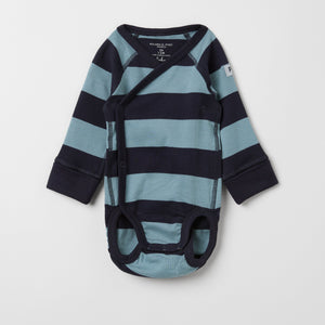 Blue Cotton Wraparound Babygrow from the Polarn O. Pyret babywear collection. Clothes made using sustainably sourced materials.
