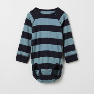 Organic Cotton Striped Blue Babygrow from the Polarn O. Pyret babywear collection. Nordic baby clothes made from sustainable sources.