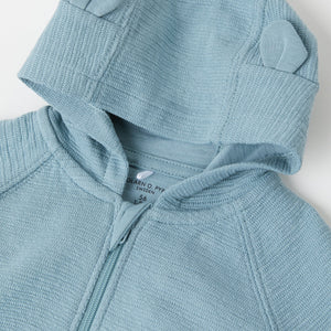 Organic Cotton Blue Baby Hoodie from the Polarn O. Pyret babywear collection. Nordic kids clothes made from sustainable sources.