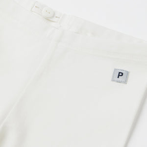 Organic Cotton Baby White Leggings from the Polarn O. Pyret babywear collection. Ethically produced kids clothing.