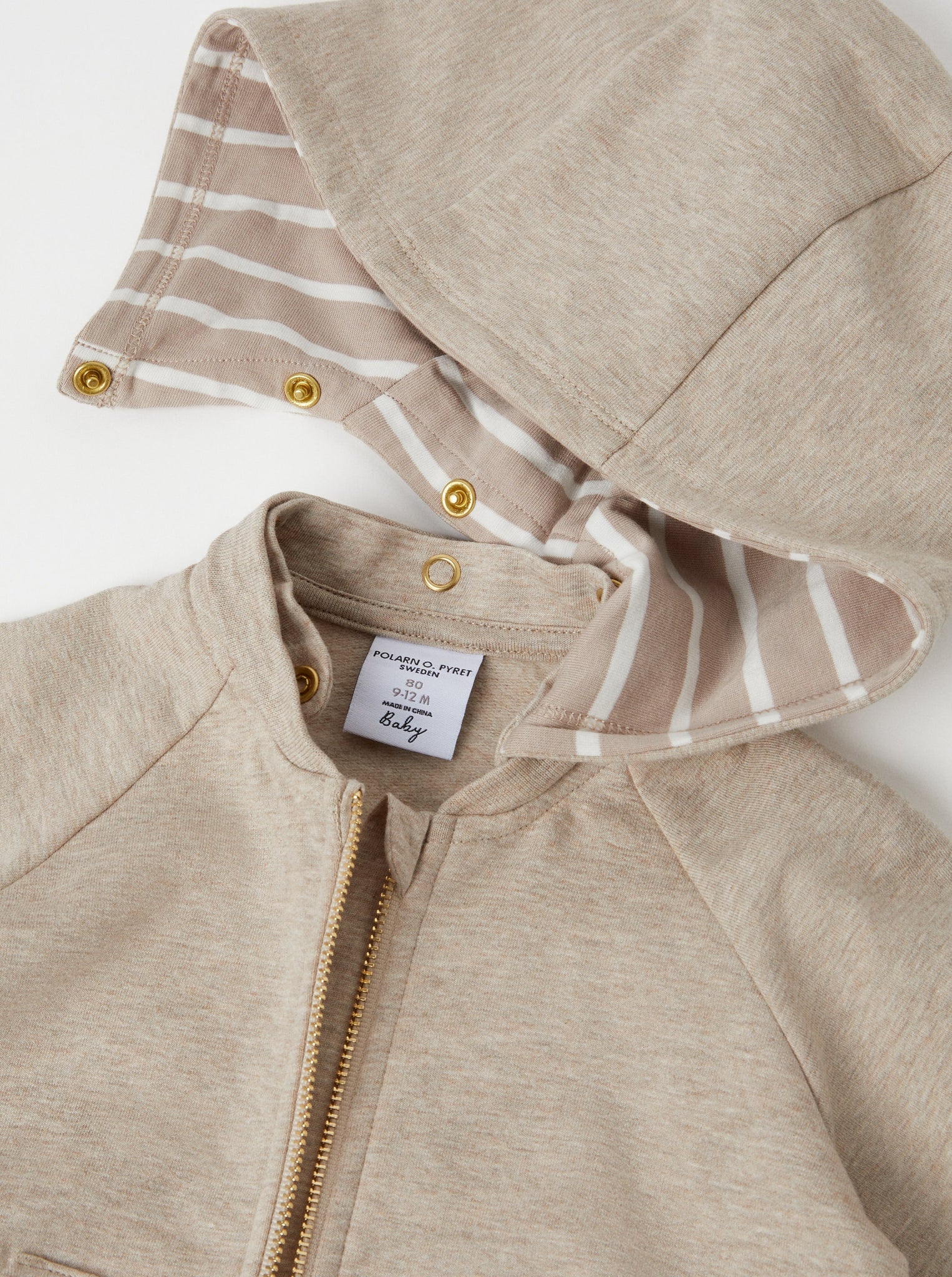 Organic Cotton Beige Baby All-In-One from the Polarn O. Pyret babywear collection. Clothes made using sustainably sourced materials.