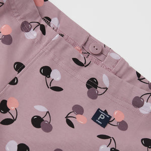 Cherry Print Pink Kids Leggings from the Polarn O. Pyret kidswear collection. The best ethical kids clothes
