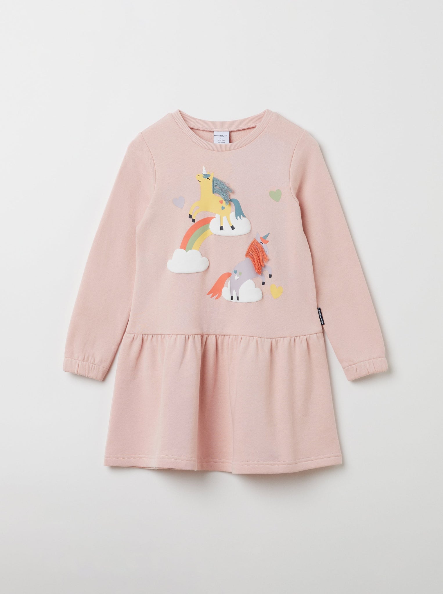 Organic Cotton Pink Unicorn Kids Dress from the Polarn O. Pyret kidswear collection. Clothes made using sustainably sourced materials.