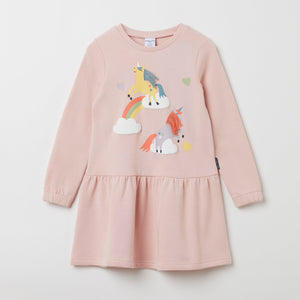Organic Cotton Pink Unicorn Kids Dress from the Polarn O. Pyret kidswear collection. Clothes made using sustainably sourced materials.