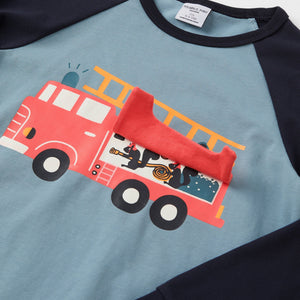 Organic Cotton Fire Engine Kids Top from the Polarn O. Pyret kidswear collection. Nordic kids clothes made from sustainable sources.
