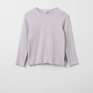 Organic Cotton Grey Floral Girls Top from the Polarn O. Pyret kidswear collection. Clothes made using sustainably sourced materials.