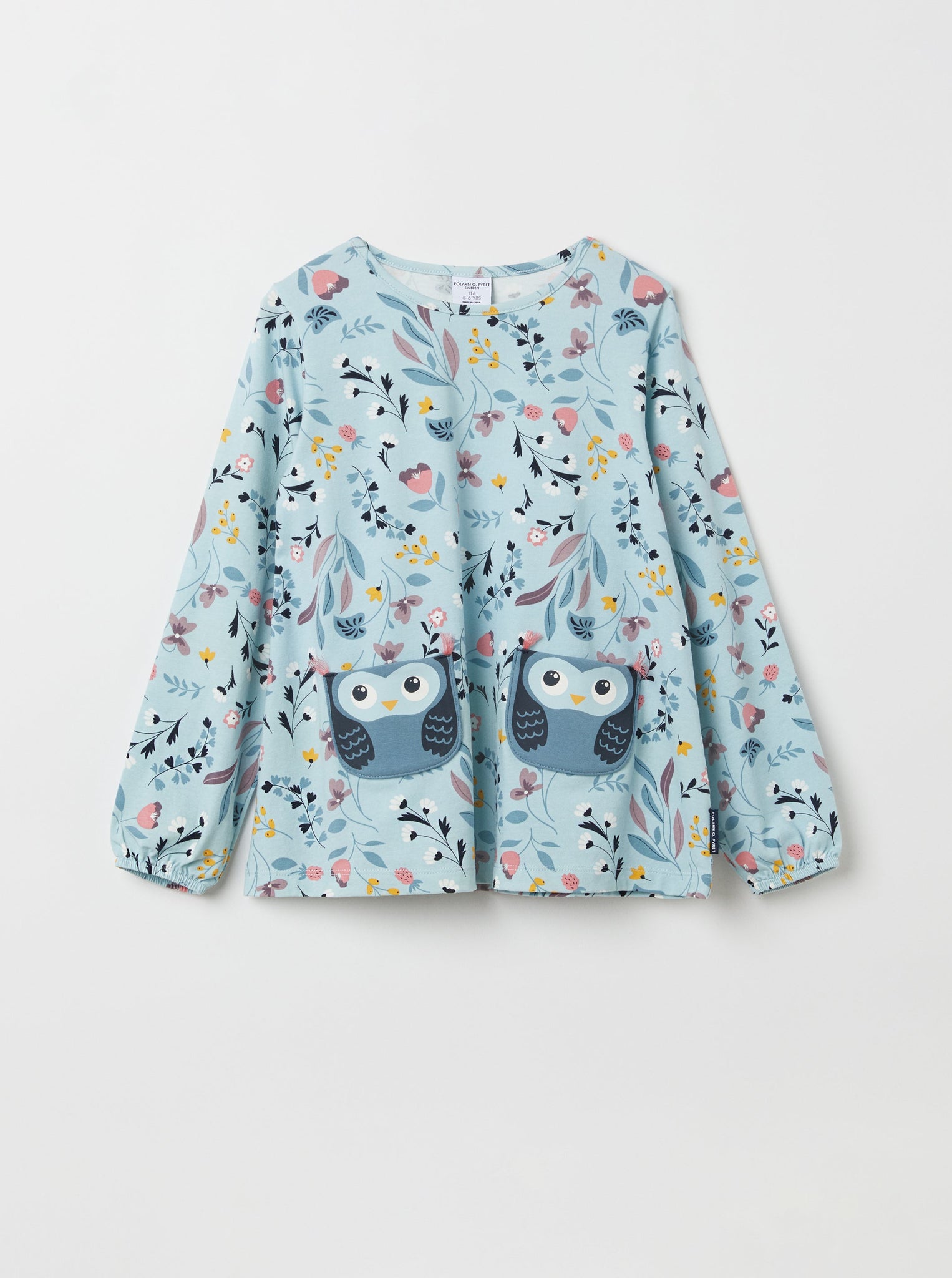 Organic Cotton Blue Floral Girls Top from the Polarn O. Pyret kidswear collection. Ethically produced kids clothing.