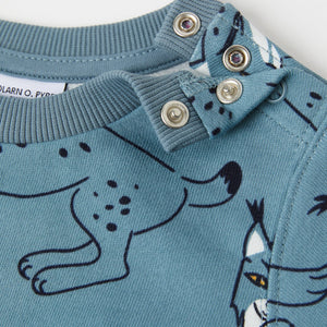 Lynx Print Blue Kids Sweatshirt from the Polarn O. Pyret kidswear collection. Nordic kids clothes made from sustainable sources.