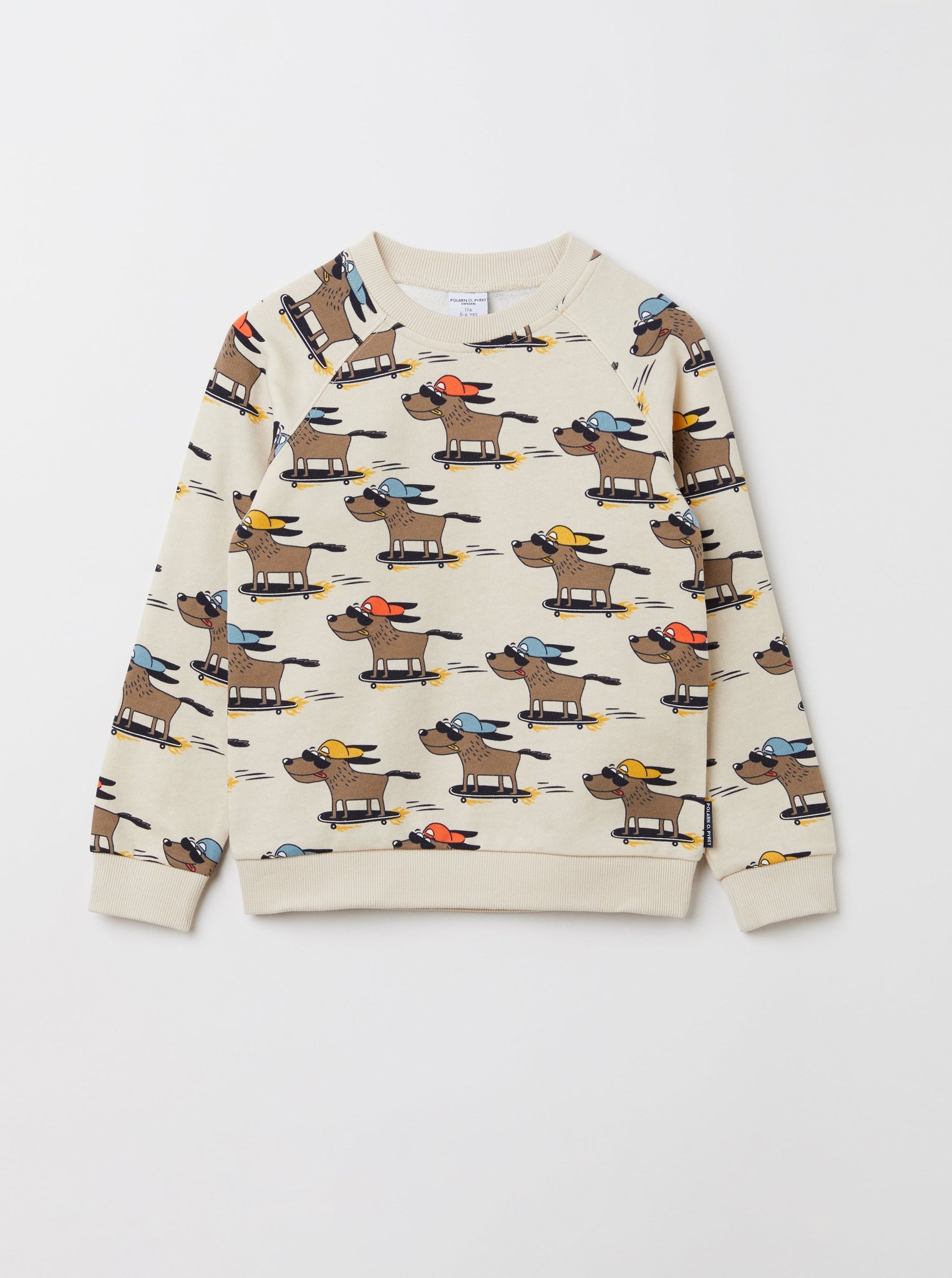 Dog Print Beige Kids Sweatshirt from the Polarn O. Pyret kidswear collection. Clothes made using sustainably sourced materials.