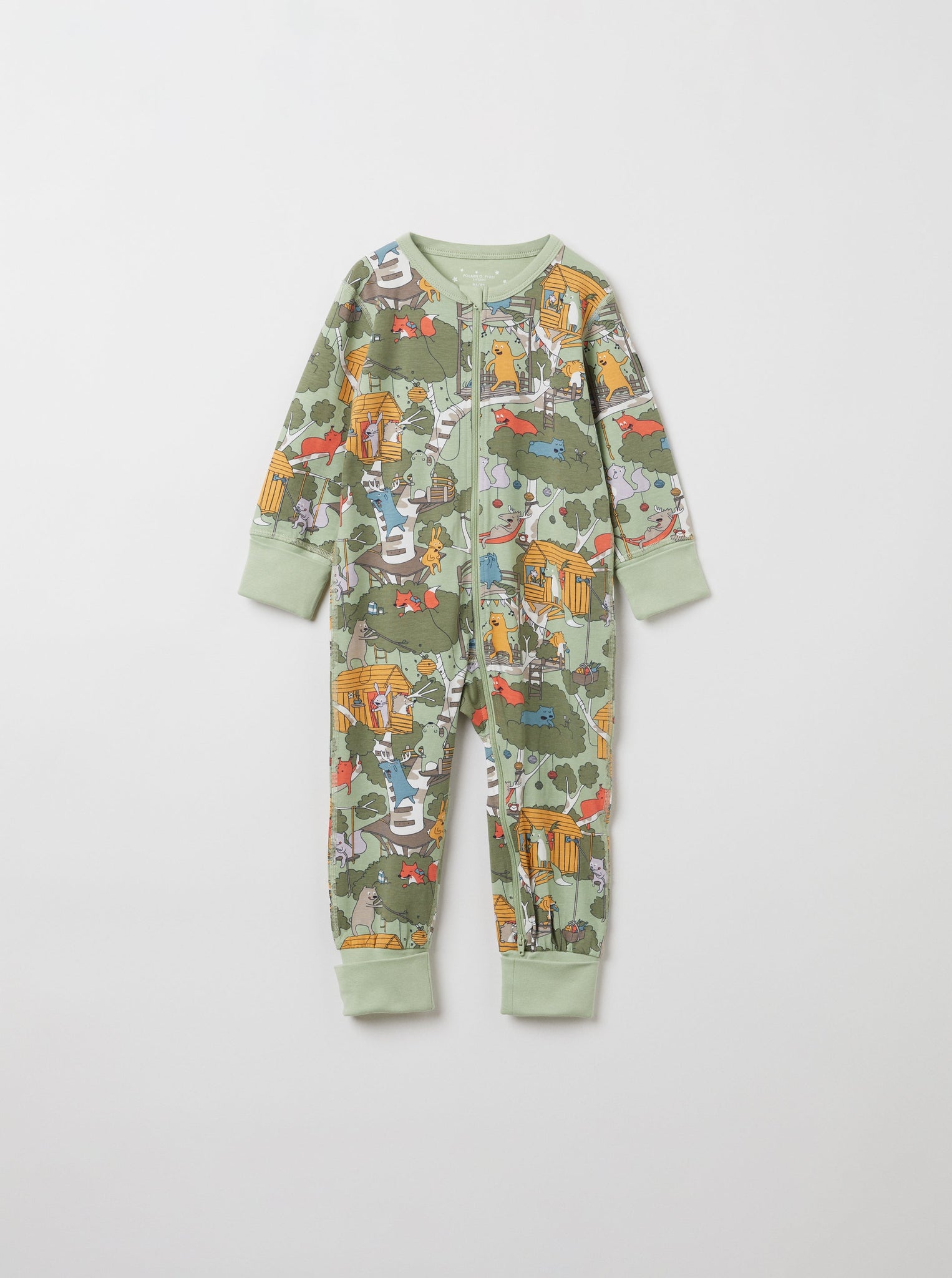 Organic Cotton Green Kids Sleepsuit from the Polarn O. Pyret kidswear collection. Clothes made using sustainably sourced materials.