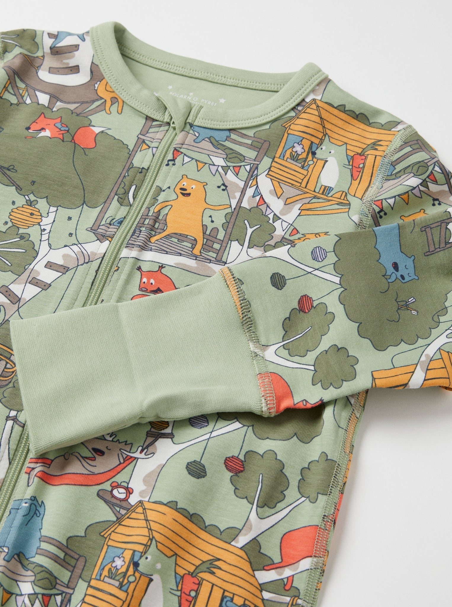 Organic Cotton Green Kids Sleepsuit from the Polarn O. Pyret kidswear collection. Clothes made using sustainably sourced materials.