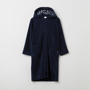 Cotton Navy Kids Dressing Gown from the Polarn O. Pyret kidswear collection. Clothes made using sustainably sourced materials.