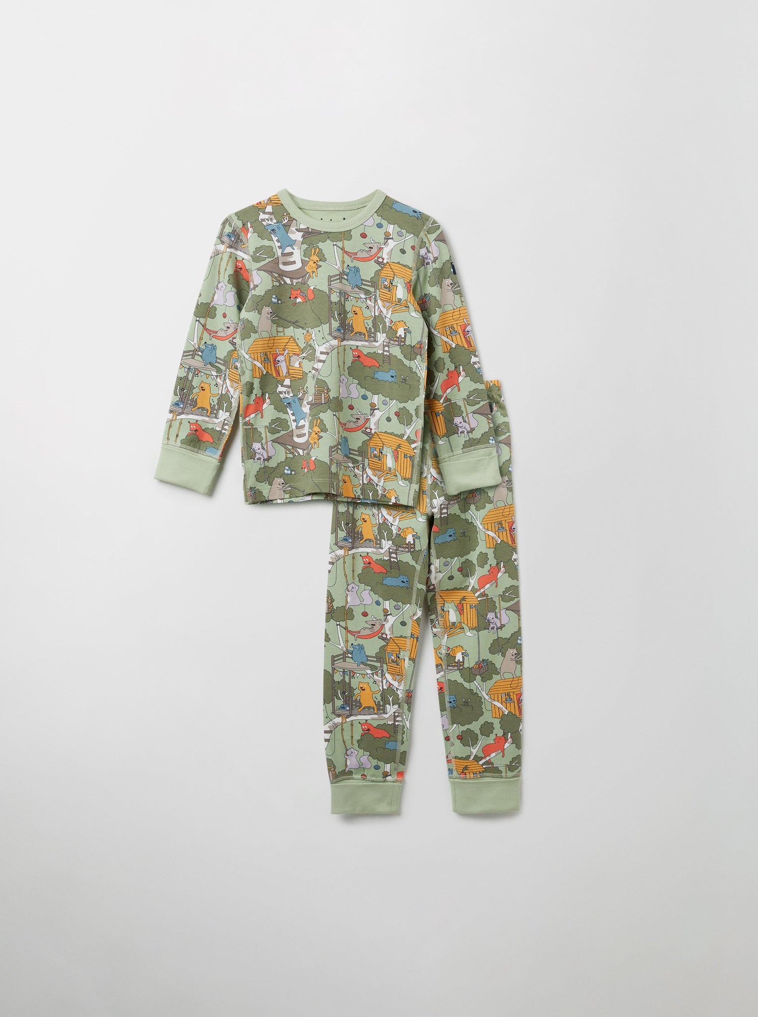 Organic Cotton Green Kids Pyjamas from the Polarn O. Pyret kidswear collection. Clothes made using sustainably sourced materials.