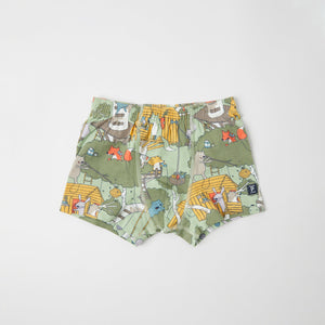 Organic Cotton Green Boys Boxer Shorts from the Polarn O. Pyret kidswear collection. Nordic kids clothes made from sustainable sources.