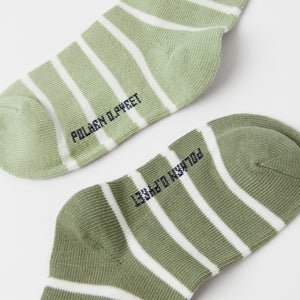Two Pack Cotton Green Kids Socks from the Polarn O. Pyret kidswear collection. Nordic kids clothes made from sustainable sources.
