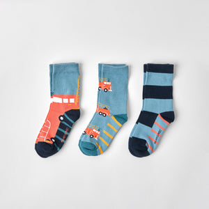 Three Pack Cotton Blue Kids Socks from the Polarn O. Pyret kidswear collection. Nordic kids clothes made from sustainable sources.