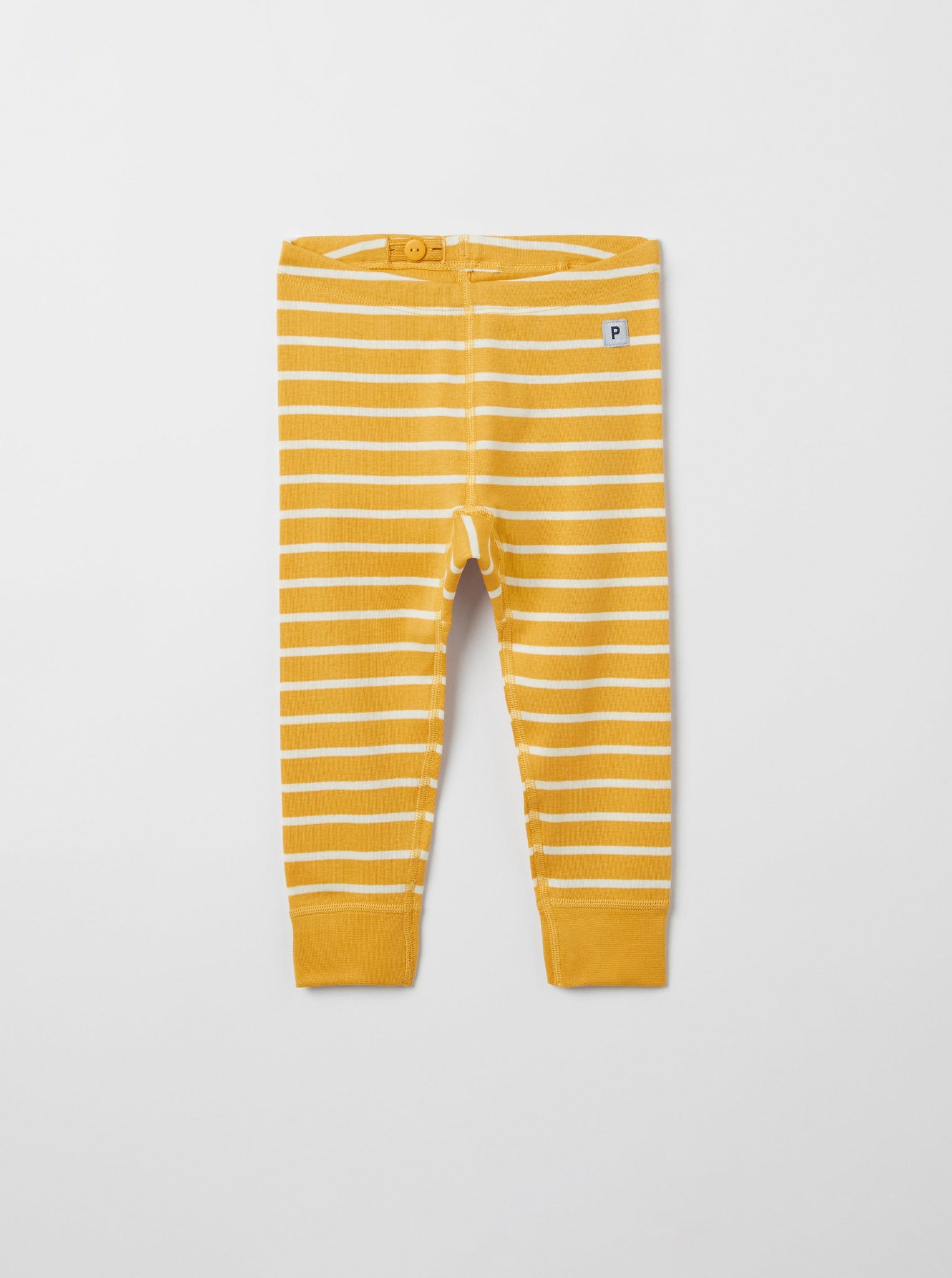 Organic Cotton Yellow Baby Leggings from the Polarn O. Pyret babywear collection. Clothes made using sustainably sourced materials.