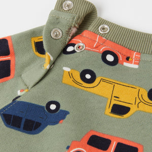Car Print Kids Green Sweatshirt from the Polarn O. Pyret kidswear collection. Ethically produced kids clothing.