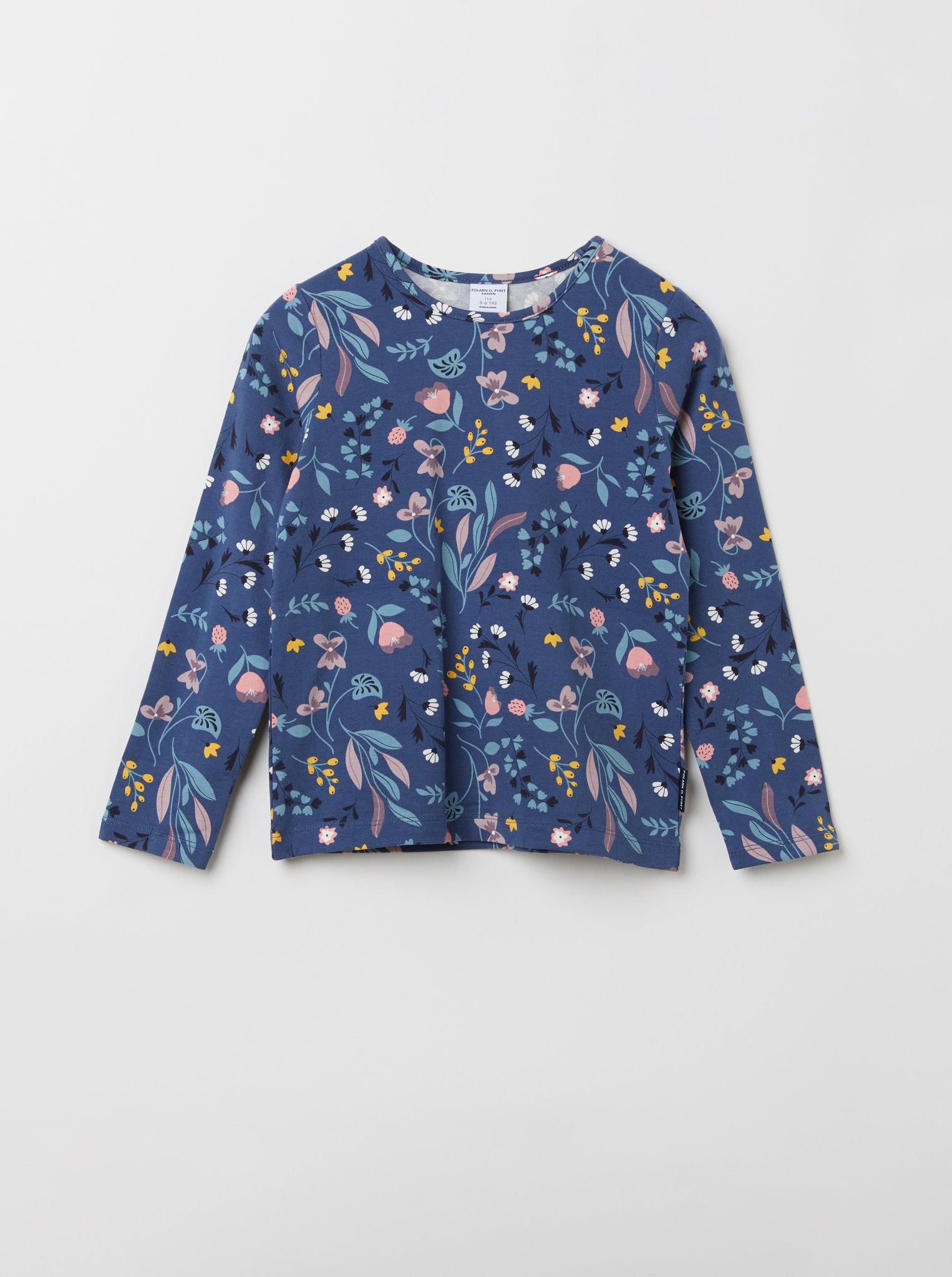 Organic Cotton Blue Floral Girls Top from the Polarn O. Pyret kidswear collection. Clothes made using sustainably sourced materials.