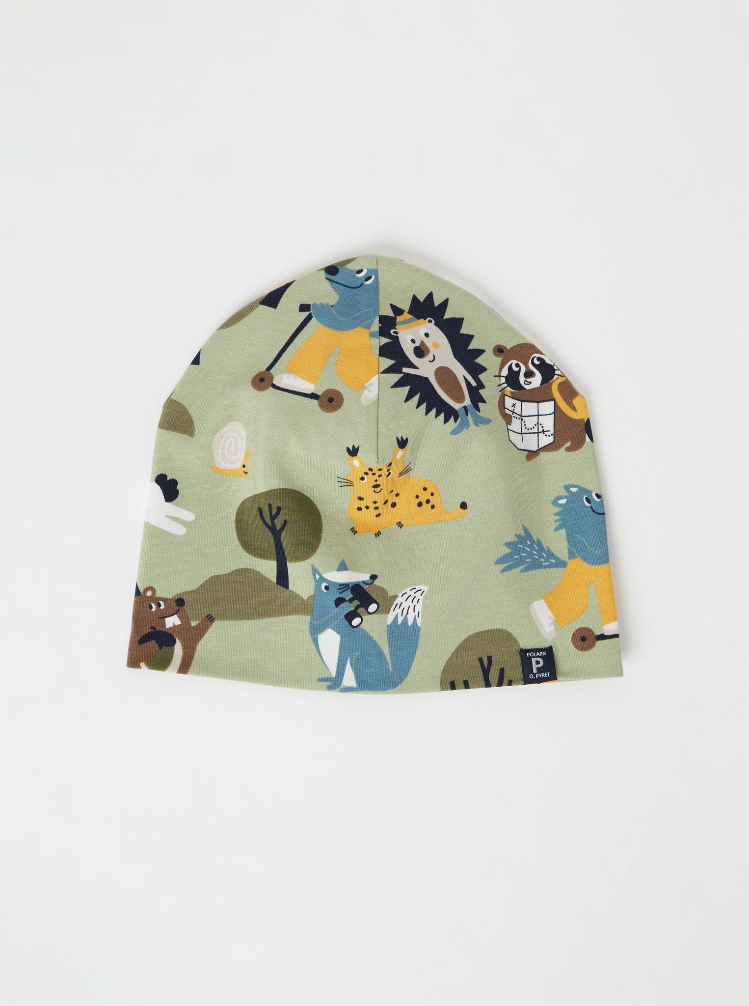 Organic Cotton Animal Kids Beanie from the Polarn O. Pyret kidswear collection. Nordic kids clothes made from sustainable sources.