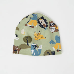 Organic Cotton Animal Kids Beanie from the Polarn O. Pyret kidswear collection. Nordic kids clothes made from sustainable sources.