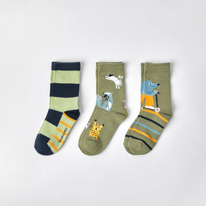 Three Pack Cotton Green Kids Socks from the Polarn O. Pyret kidswear collection. Ethically produced kids clothing.