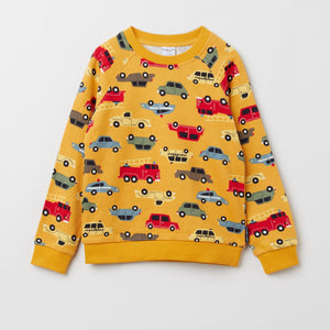 Car Print Kids Yellow Sweatshirt from the Polarn O. Pyret kidswear collection. The best ethical kids clothes