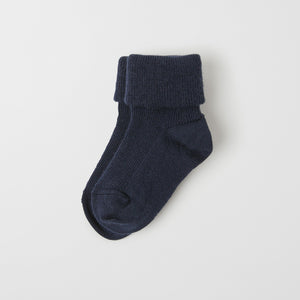 Navy Merino Wool Baby Socks from the Polarn O. Pyret baby collection. Nordic baby clothes made from sustainable sources.