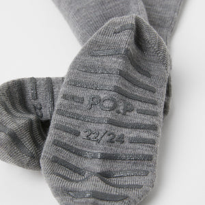 Merino Wool Grey Antislip Kids Socks from the Polarn O. Pyret kidswear collection. Nordic kids clothes made from sustainable sources.