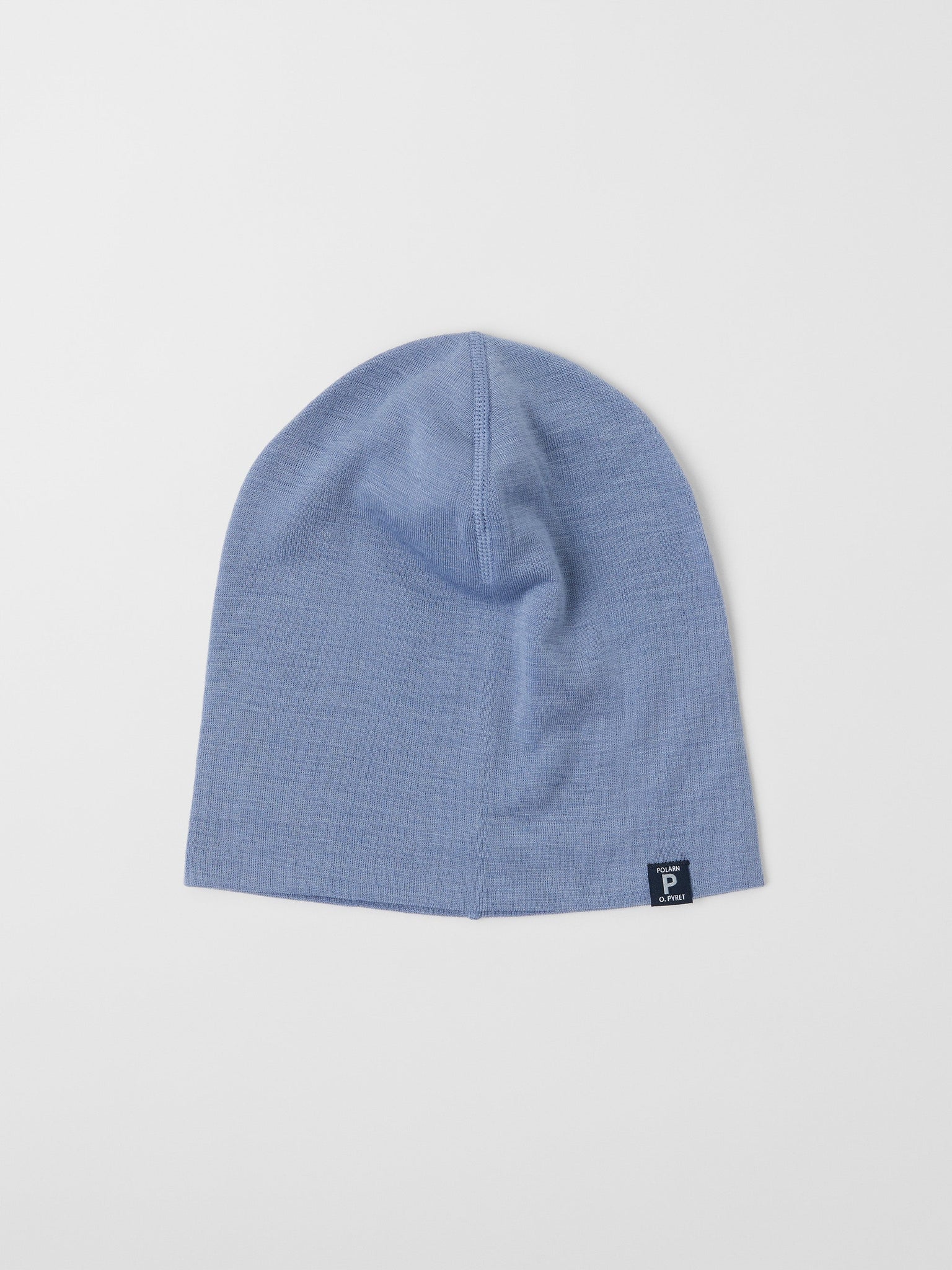 Merino Wool Blue Kids Beanie Hat from the Polarn O. Pyret outerwear collection. Made using ethically sourced materials.