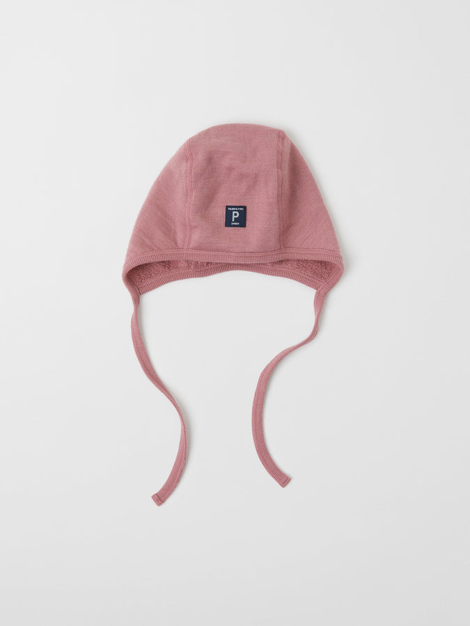 Merino Wool Pink Baby Helmet Hat from the Polarn O. Pyret outerwear collection. The best ethical kids outerwear.
