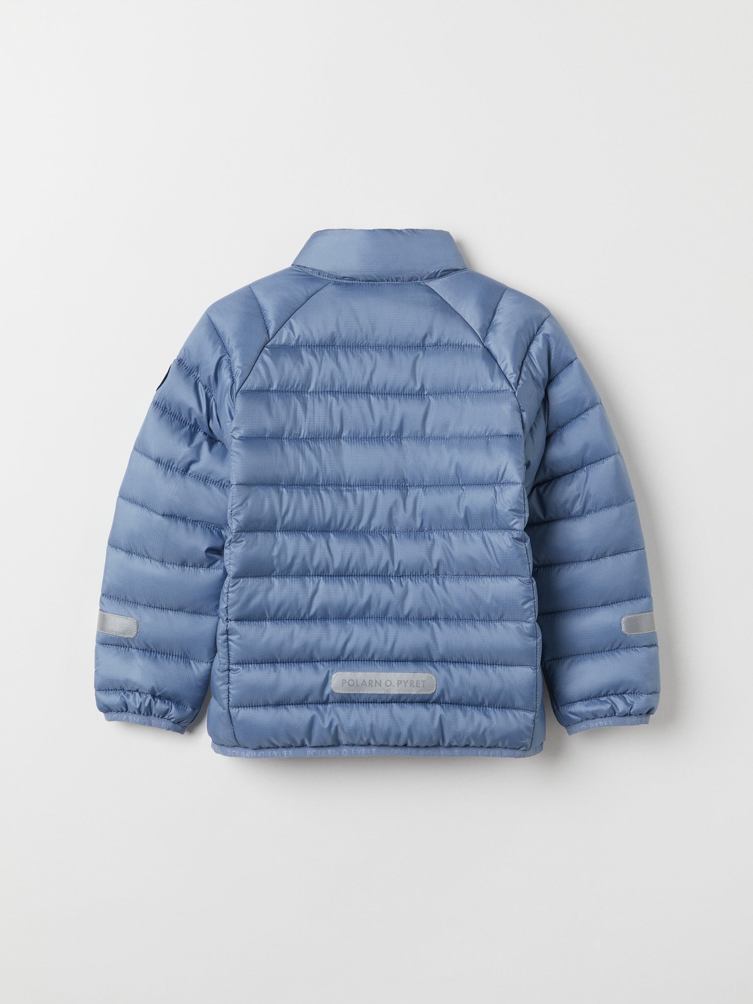 Water Resistant Blue Kids Puffer Jacker from the Polarn O. Pyret outerwear collection. Made using ethically sourced materials.
