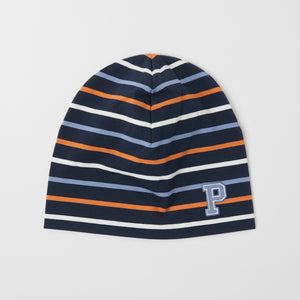 Striped Navy Kids Beanie Hat from the Polarn O. Pyret outerwear collection. Made using ethically sourced materials.
