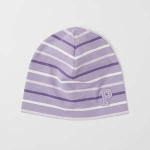 Striped Purple Kids Beanie Hat from the Polarn O. Pyret outerwear collection. The best ethical kids outerwear.