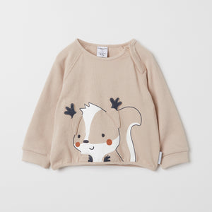 Squirrel Applique Beige Baby Sweatshirt from the Polarn O. Pyret baby collection. Made using 100% GOTS Organic Cotton
