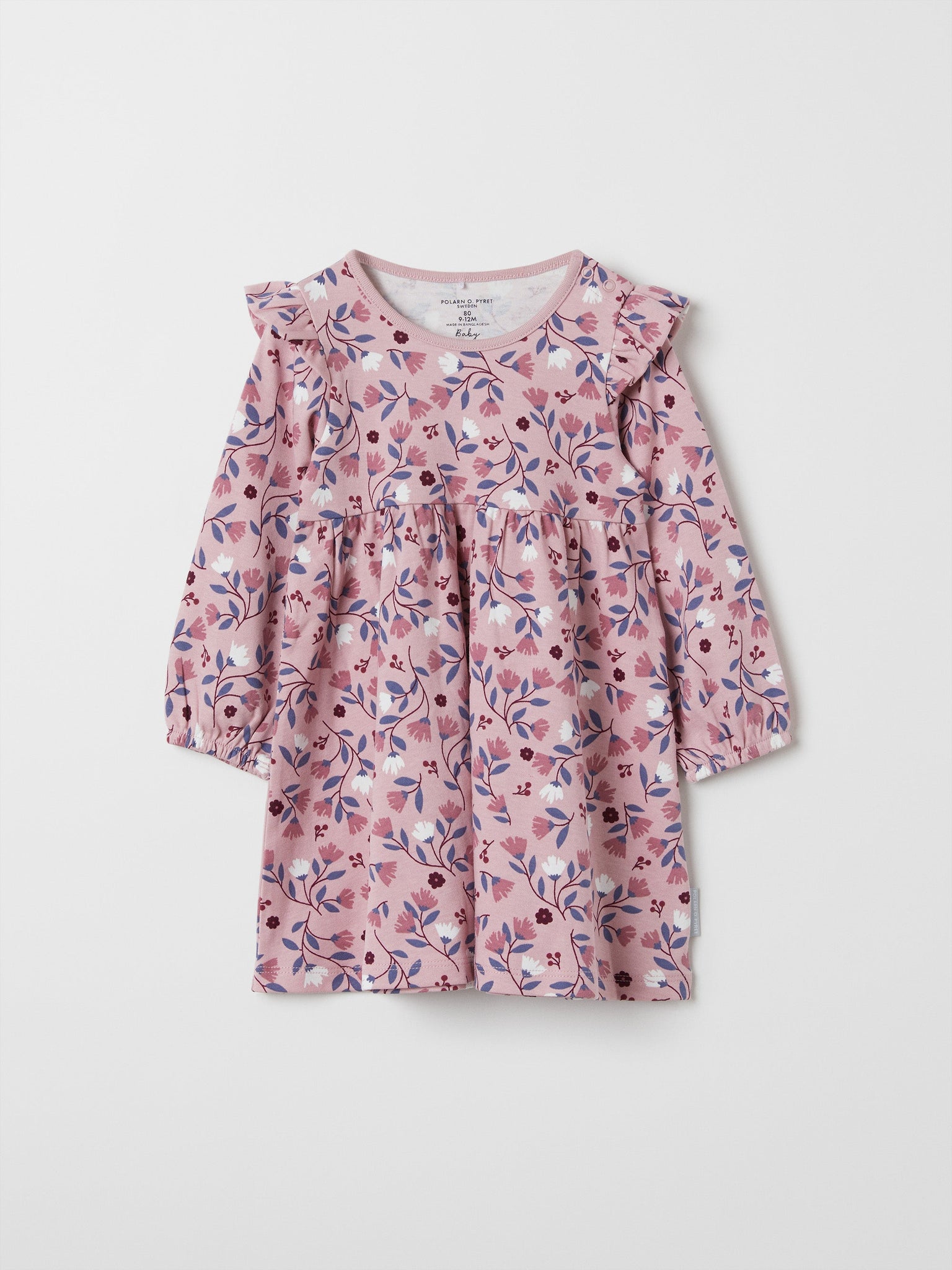 Organic Cotton Berry Print Baby Dress from the Polarn O. Pyret baby collection. Clothes made using sustainably sourced materials.