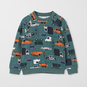Cotton Car Print Kids Sweatshirt from the Polarn O. Pyret kidswear collection. Nordic kids clothes made from sustainable sources.