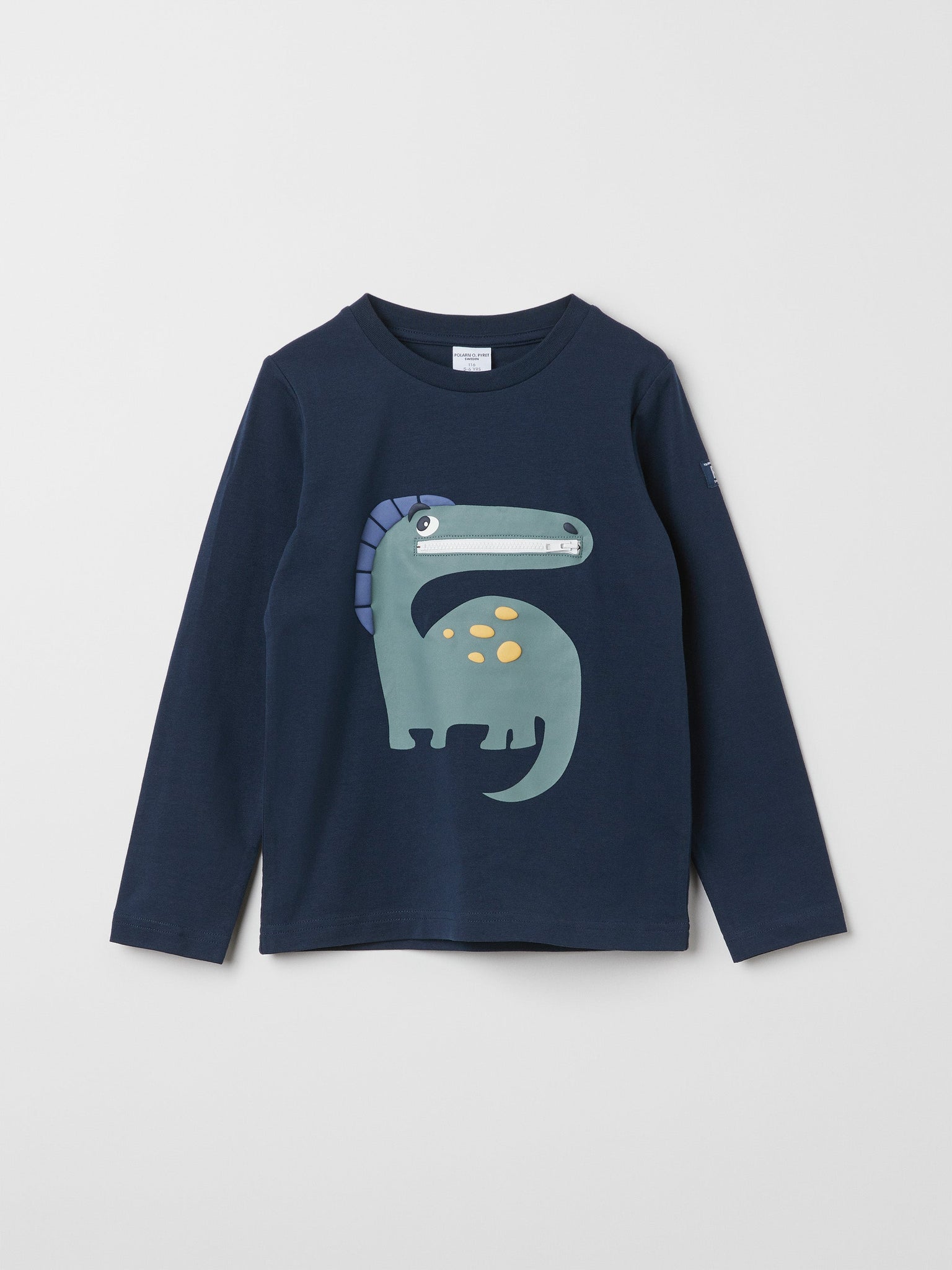 Navy Dinosaur Print Kids Top from the Polarn O. Pyret kidswear collection. Nordic kids clothes made from sustainable sources.