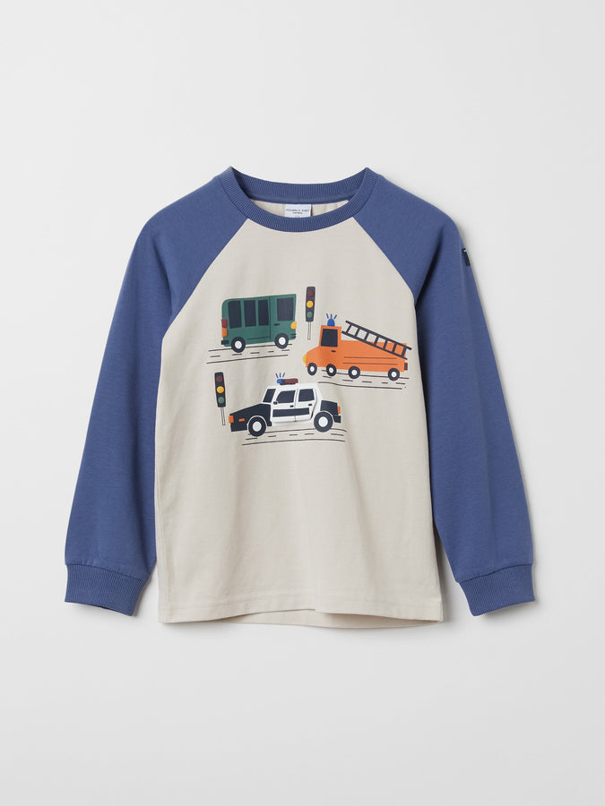 White Car Print Kids Top from the Polarn O. Pyret kidswear collection. Ethically produced kids clothing.