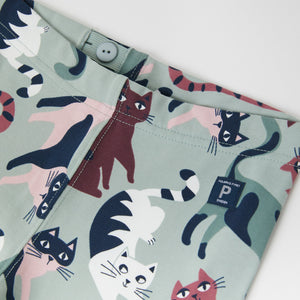 Organic Cotton Cat Print Kids Leggings from the Polarn O. Pyret kidswear collection. Nordic kids clothes made from sustainable sources.