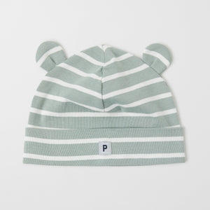 Striped Green Baby Beanie Hat from the Polarn O. Pyret baby collection. Clothes made using sustainably sourced materials.